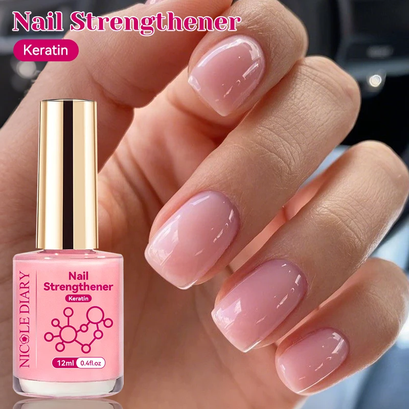 NICOLE DIARY 12ml Vernis à ongles rose fortifiant naturel transparent pour une brillance améliorée, à la kératine, pour le soin des ongles, séchage à l'air