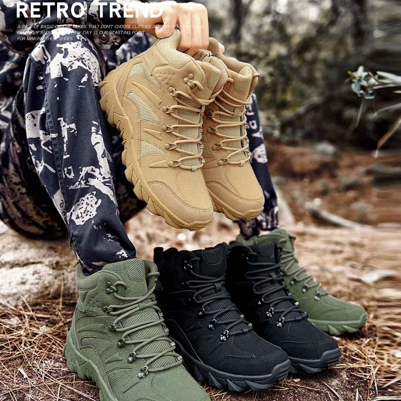 Military boots men's large-size combat high-top overalls security shoes Delta mountaineering shoes outdoor camping desert boots