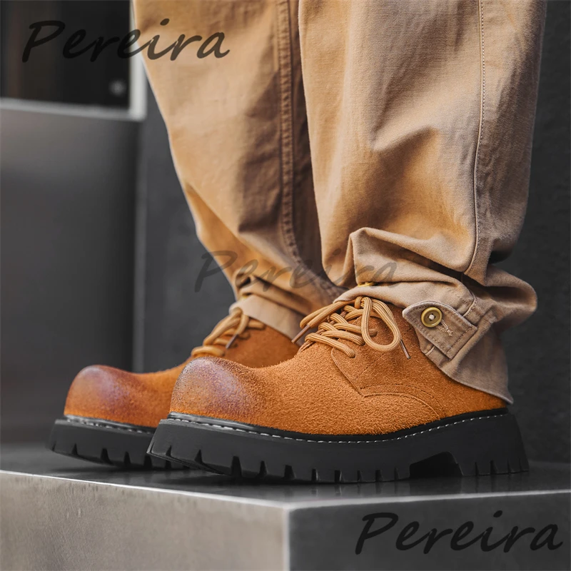 

Классические мужские туфли дерби в британском стиле в стиле ретро, коричневые, черные, белые повседневные туфли на толстой подошве со шнуровкой, модная уличная мужская обувь