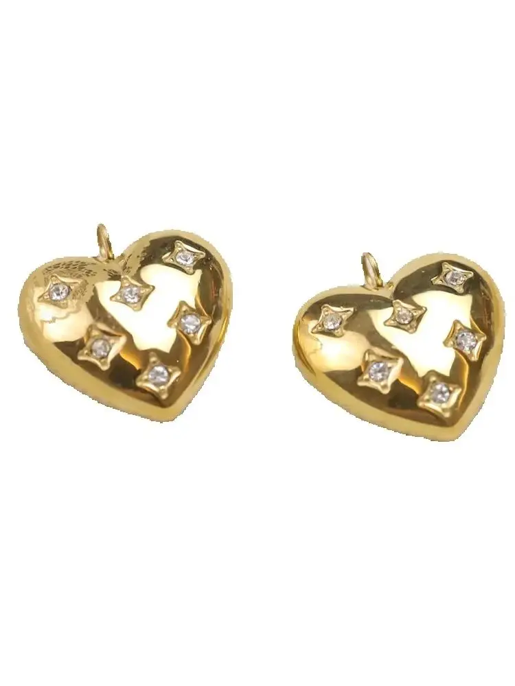 

Titanium steel furnace gold-plated zircon inlaid three-dimensional heart european-American style pendant DIY accessories