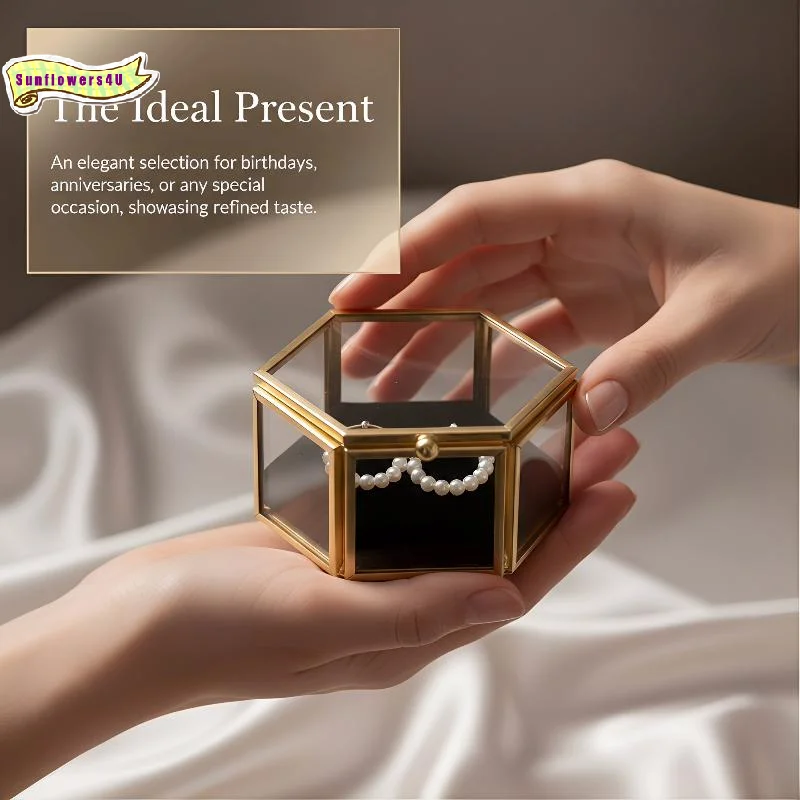 Hexagonal Ring Box Gold Glass Jewelry Storage Organizer Vintage Accessories for Wedding Gift Display