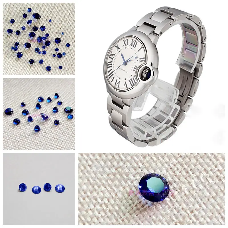 Zafiro Azul Redondo Compatible con Ballon Bleu Pasha Panthere Santos Cle Ronde Maillon Drive Tortue Multiple para Cartir Crown