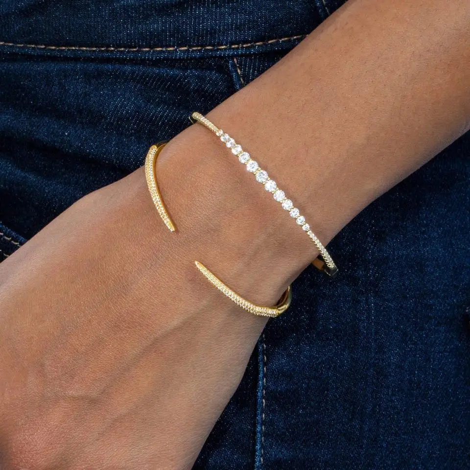 Micro Pave 5A Cubic Zirconia Spike Open Adjusted Bangle Bracelet For Women Geometric Classic Fashion Jewelry
