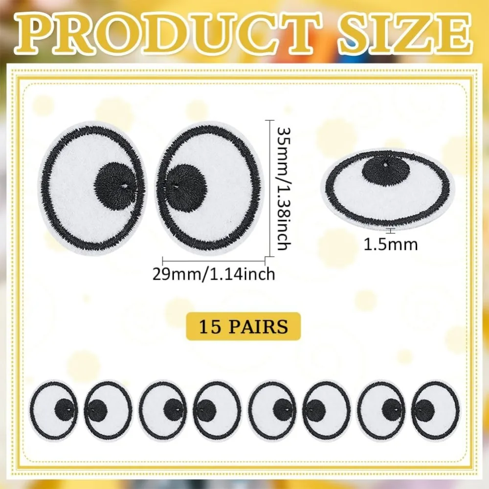 20 Pairs Black and White Eyes Patch, Polyester Embroidery Cloth Iron on Patches, Cartoon Eyes Costume Accessories for Jackets