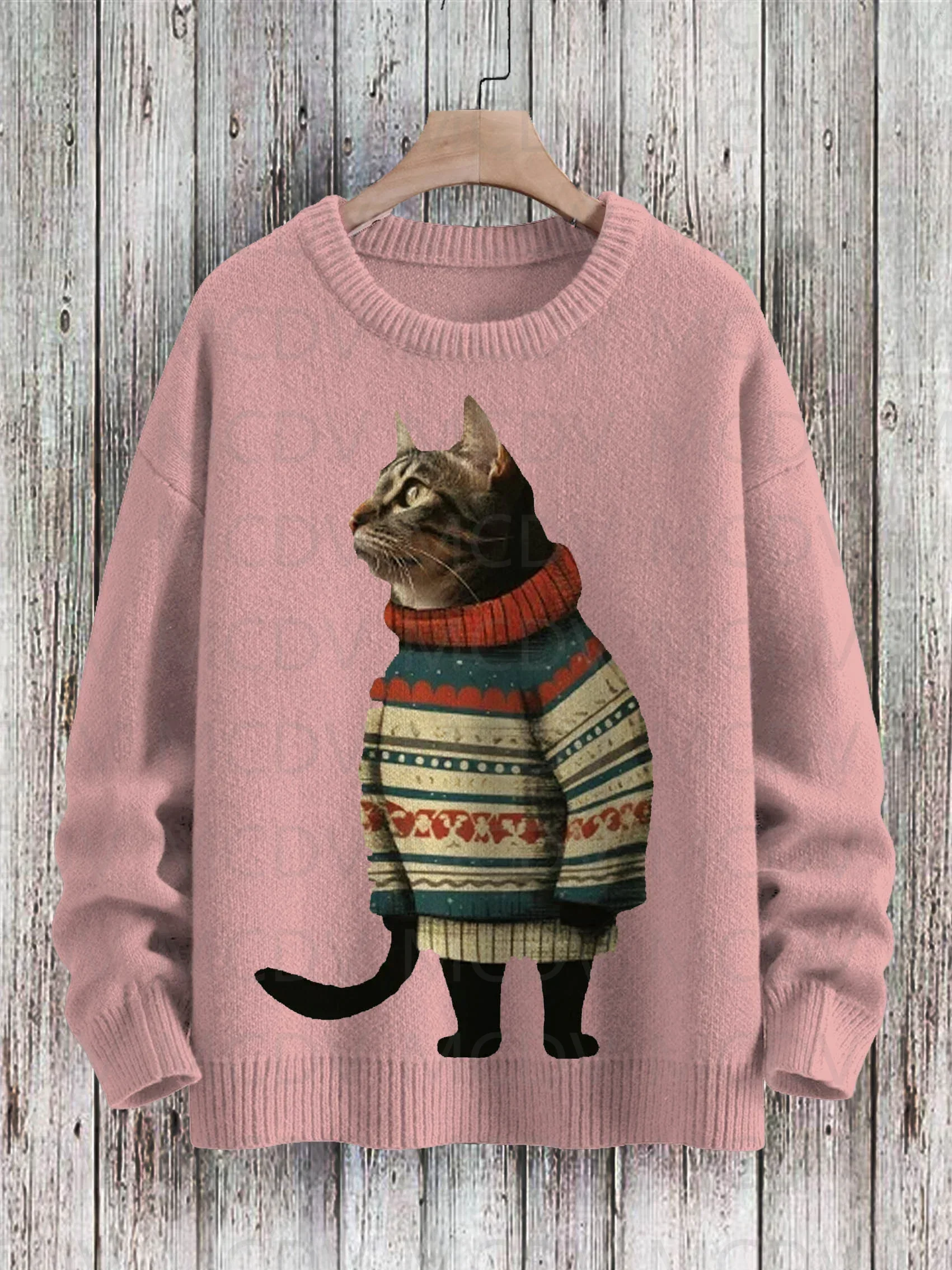 Camisola de malha com padrão de arte de gato masculina e feminina, estampa casual, fofa, inverno