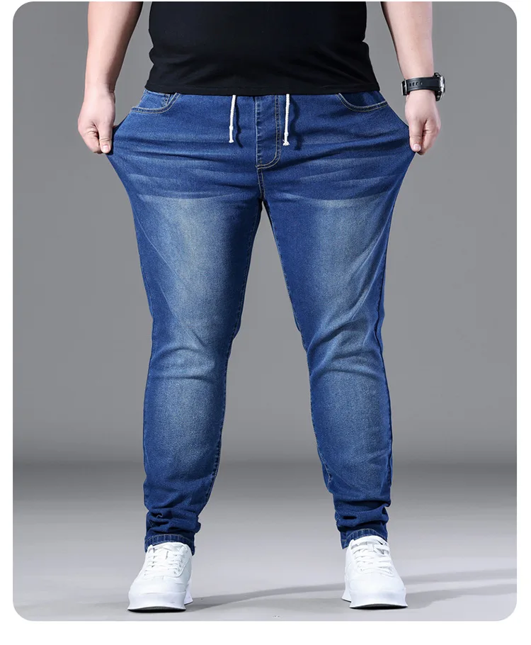 

FENROOST Men's Plus Size Elastic Drawstring Slim Tapered Jeans Stretch Denim Pants Big Size 4XL 5XL 6XL Casual Daily Trousers