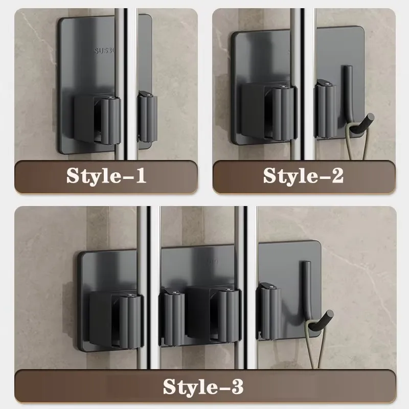 Bathroom 304 Stainless steel mop clip hook Self-Adhesive Mop stand Holder Waterproof Brush Broom Mop Organizer Shelf Accessories