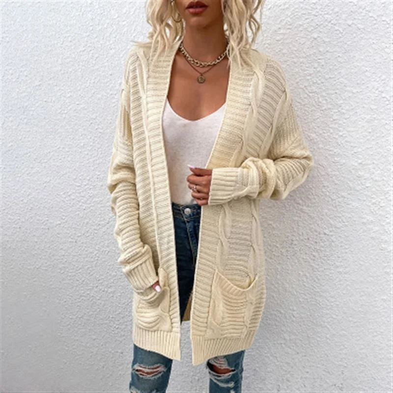 

Autumn/winter Harajuku Women Mid Length Cardigan Sweater Chic Vintage Long Sleeve Knitted Sweaters Coat