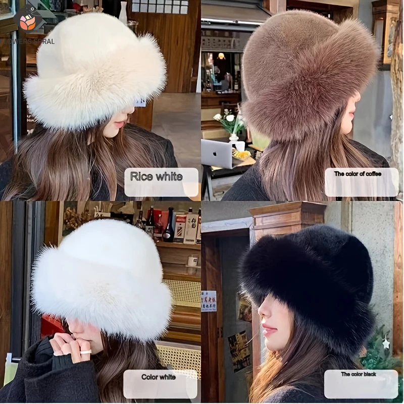 Women's Plush Imitation Fur Winter Hat - Windproof, Cold proof, Breathable Fisherman's Bucket Hat, Elastic Fit, Autumn/Winter
