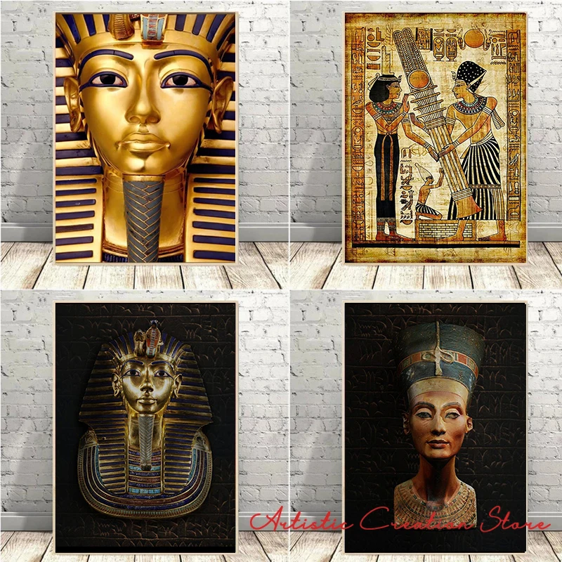 Golden Mask Ancient Egypt Pharaoh Tutankhamun Poster Art Canvas Painting Print Pictures Luxury Living Room Wall Art Home Decor