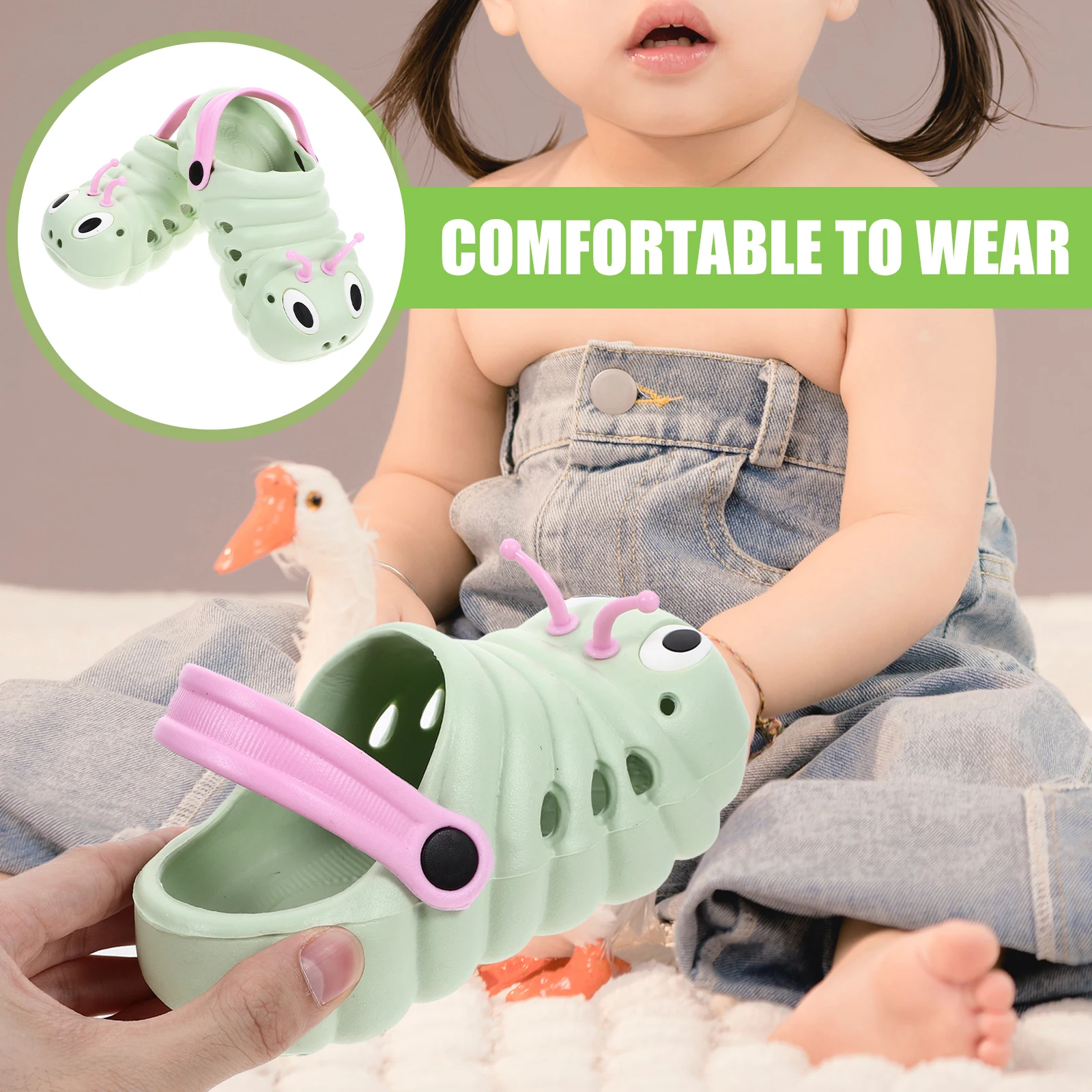 

Caterpillar Beach Non-Slip Sandals Cartoon Lightweight Summer Kids Slippers Boys Girls Green Size 26 15.5Cm School Party