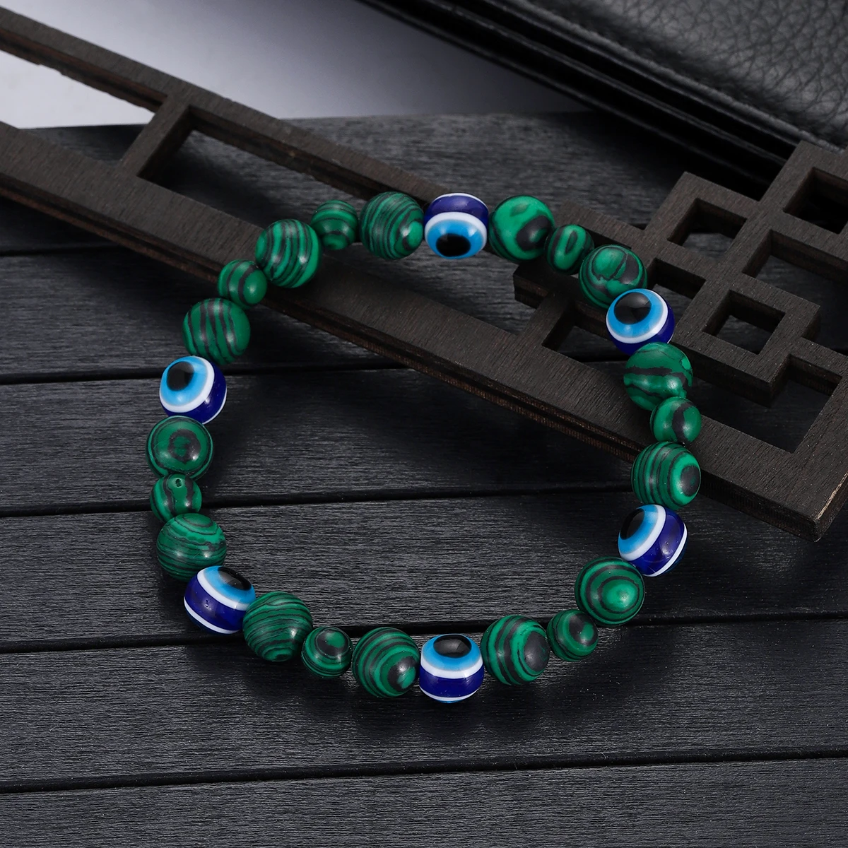 Evil Eye Beaded Bracelet for Women Men Green Malachite Stone Bead Stretch Bracelet Turkish Protection Lucky Fashion Jewelry