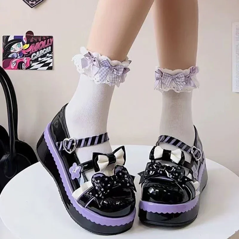 

2025 Lovely Girls Sweet Mary Jane Shoes Lolita Shoes Monk Straps High Heels Flat Platform