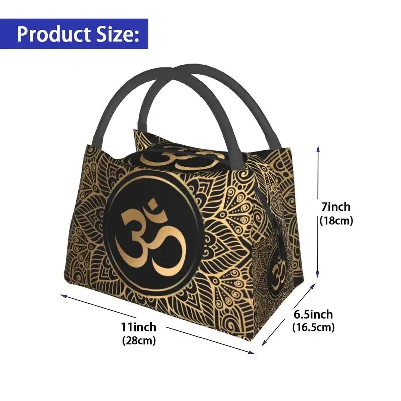 Golden Mandala Funny Thermal Insulated Lunch Bags Women Gold Golden Mandala Om Yoga Aum Ohm Henna Resuable Lunch Meal Food Box