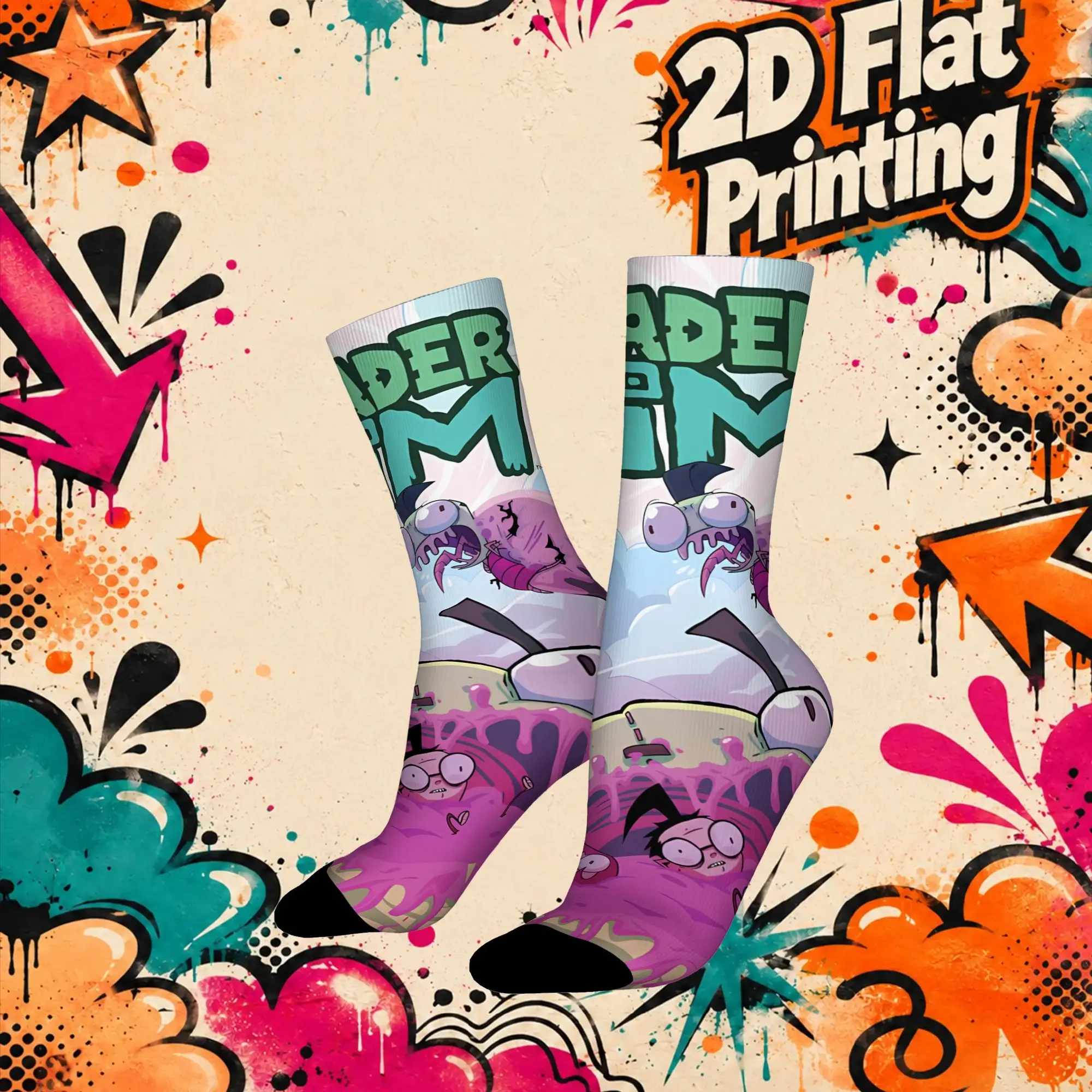 Invader Zim Anime Harajuku Men's  Mid Tube Winter Socks Unisex Breathable Crew Sock Cycling Socks