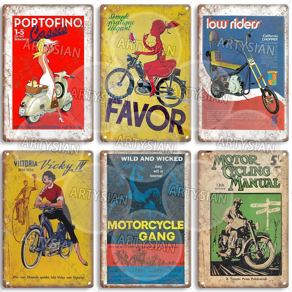 Vintage Motorcycle Metal Sign Low Riders Favor Victoria DKW BSA Fox Exciters T.T. Races Motorbike Racing Metal Plaque