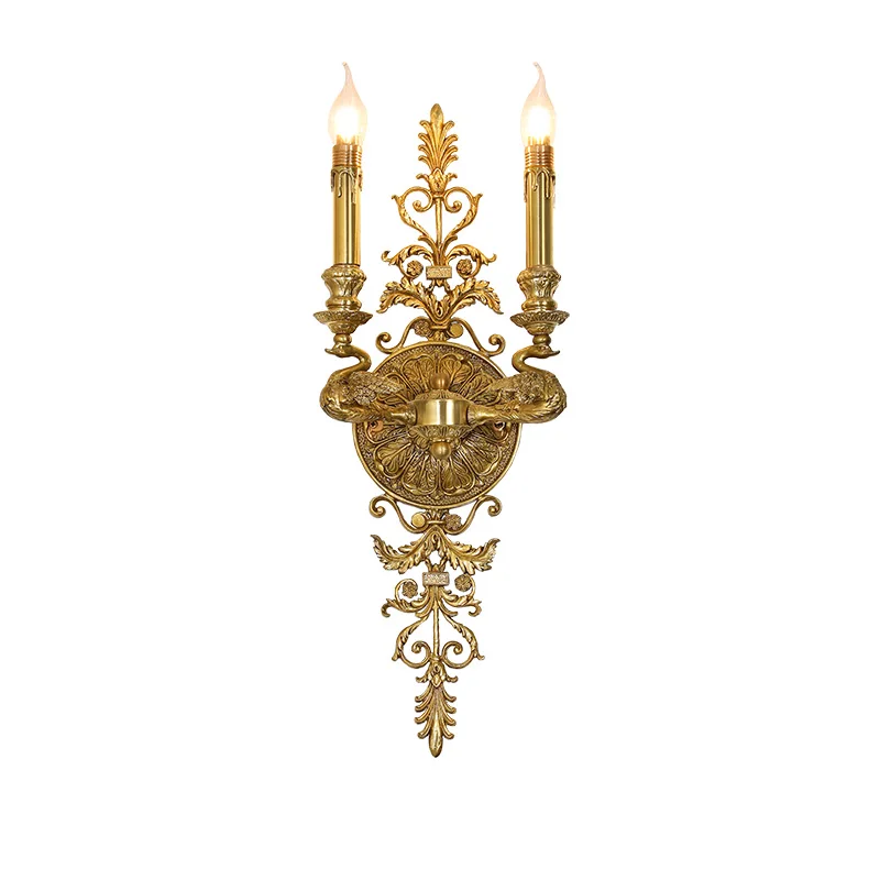 DINGFAN French All-Bronze High-Grade Vintage Hand-Carved Candle Holder Decorative Wall Lamp Elegant Lighting