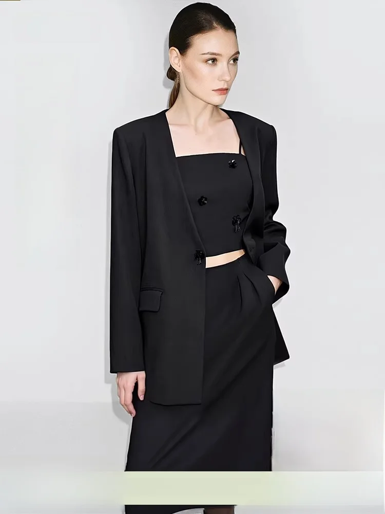 

Новый весенний женский льняной костюм с v-образным вырезом Jaet, ручная работа, бусина и цветок, накладка на плечо, повседневное длинное пальто све