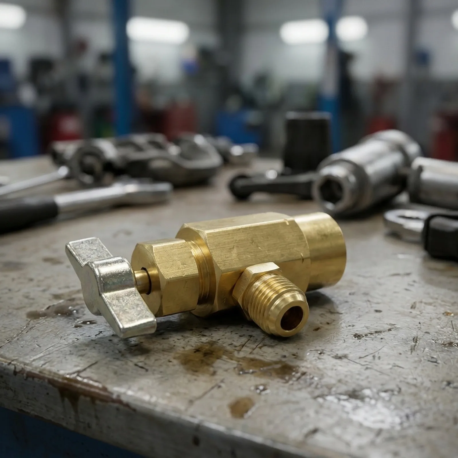 Brass For R1234yf Bottle Opener for Automotive AC Systems with 1/2 ACME-LH Left-Hand Thread and 1/4 for sae Output
