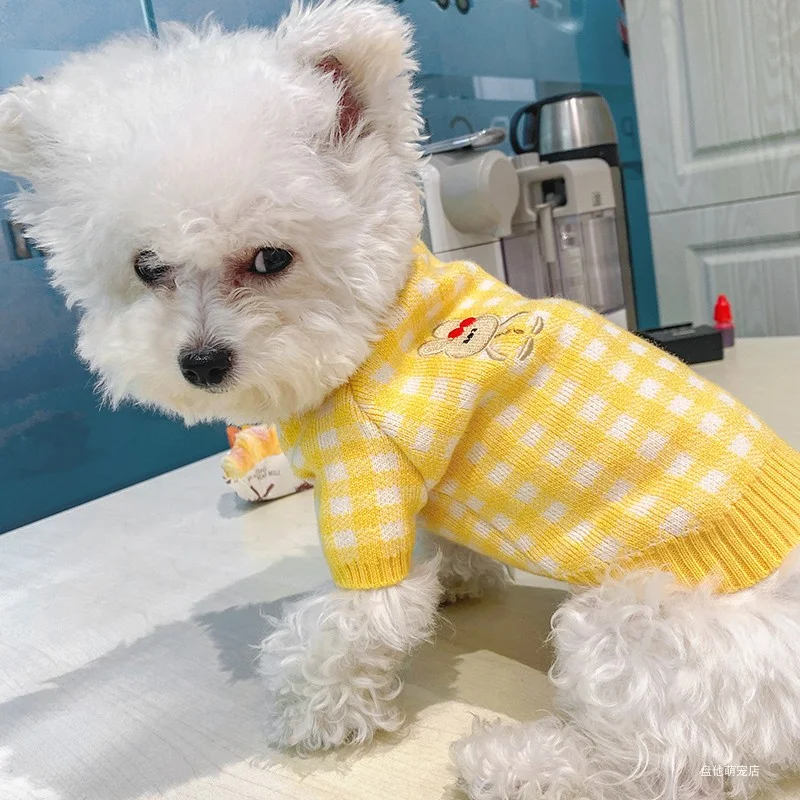 1PC Pet Clothes Cat Autumn/Winter Thickened Pullover Sugar Rabbit Sweater Yellow Suitable for Small and Medium Dogs