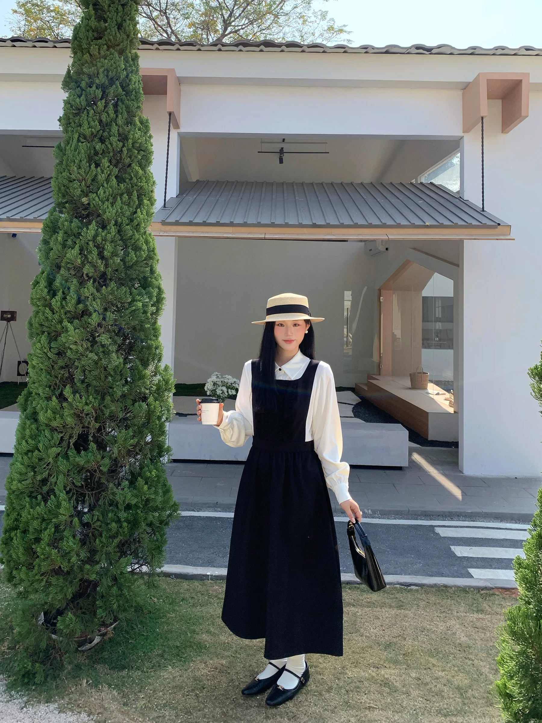 

Evening Moonlight Spliced irt Dr Women's Slim Fit Long Dr Spring New Sle Gathered Waist Design French Sle Soft Fa...