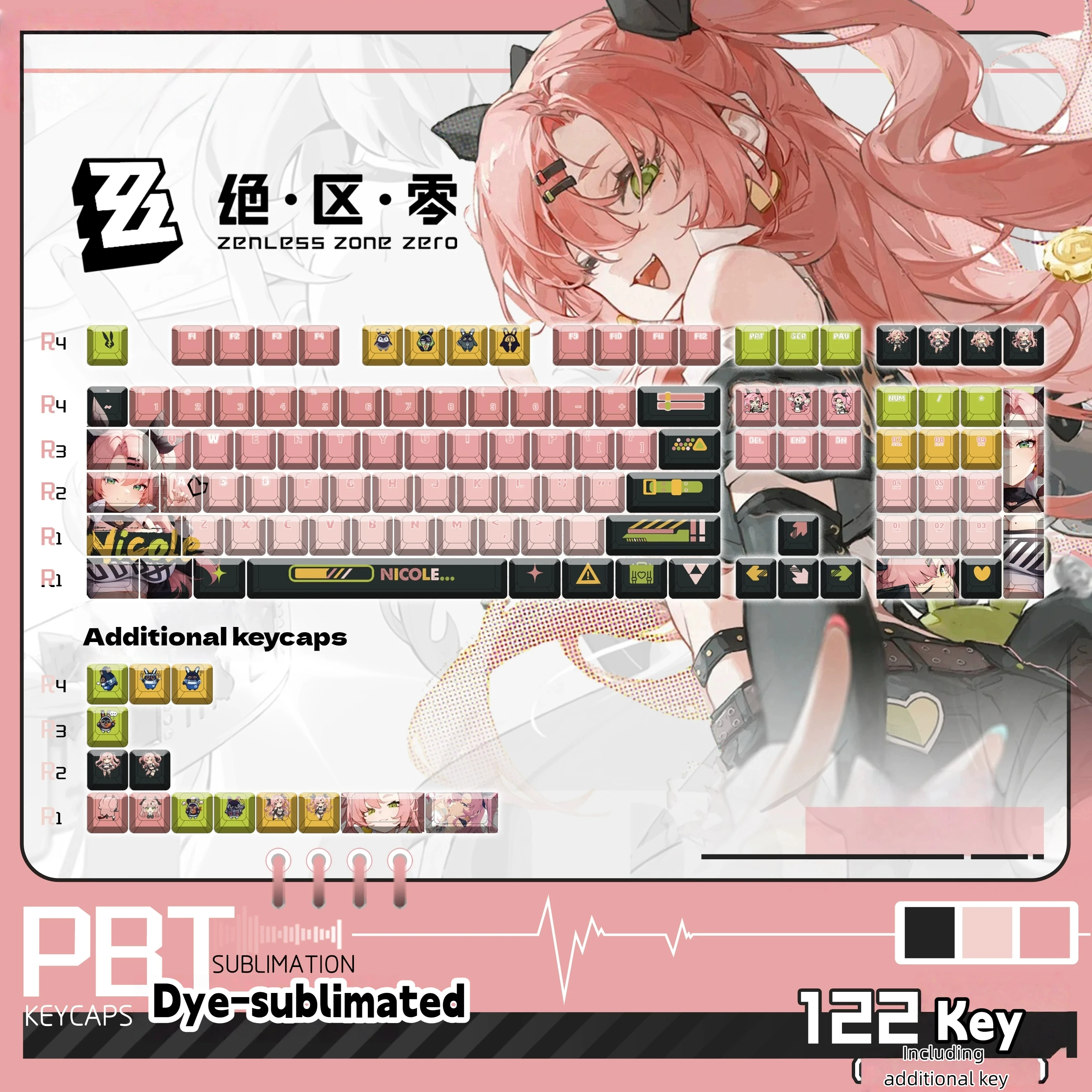 

Zenless Zone Zero Николь тематические колпачки для клавиш 122-клавишный PBT пятисторонний сублимационный мастерство аниме периферийные устройства подарок для клавиатуры