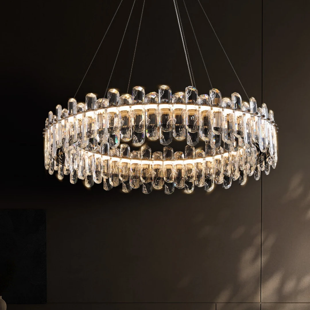 Luxury Round Crystal Chandelier for Bedroom Living Room Vila French Modern LED Crystal Pendant Lights Dining Room Bar Kitchen