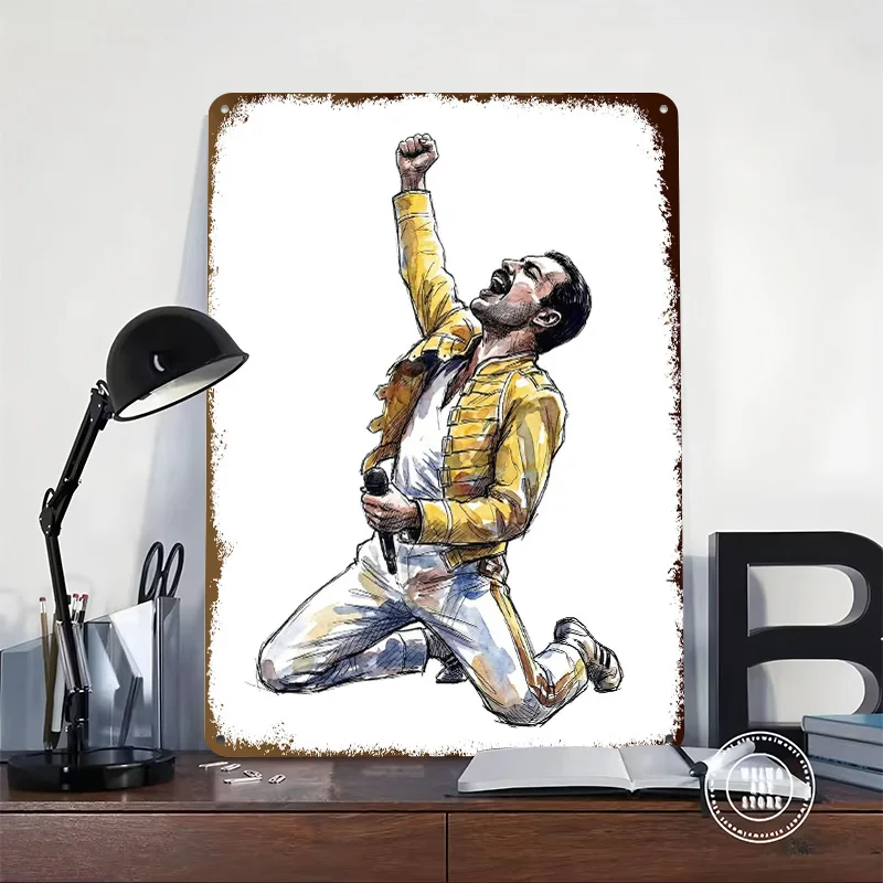 Freddie Mercury Watercolor Tinplate Poster Custom Wall Art Vintage Metal Signs Retro Tin Plaque for Decoration Bedroom Man Cave