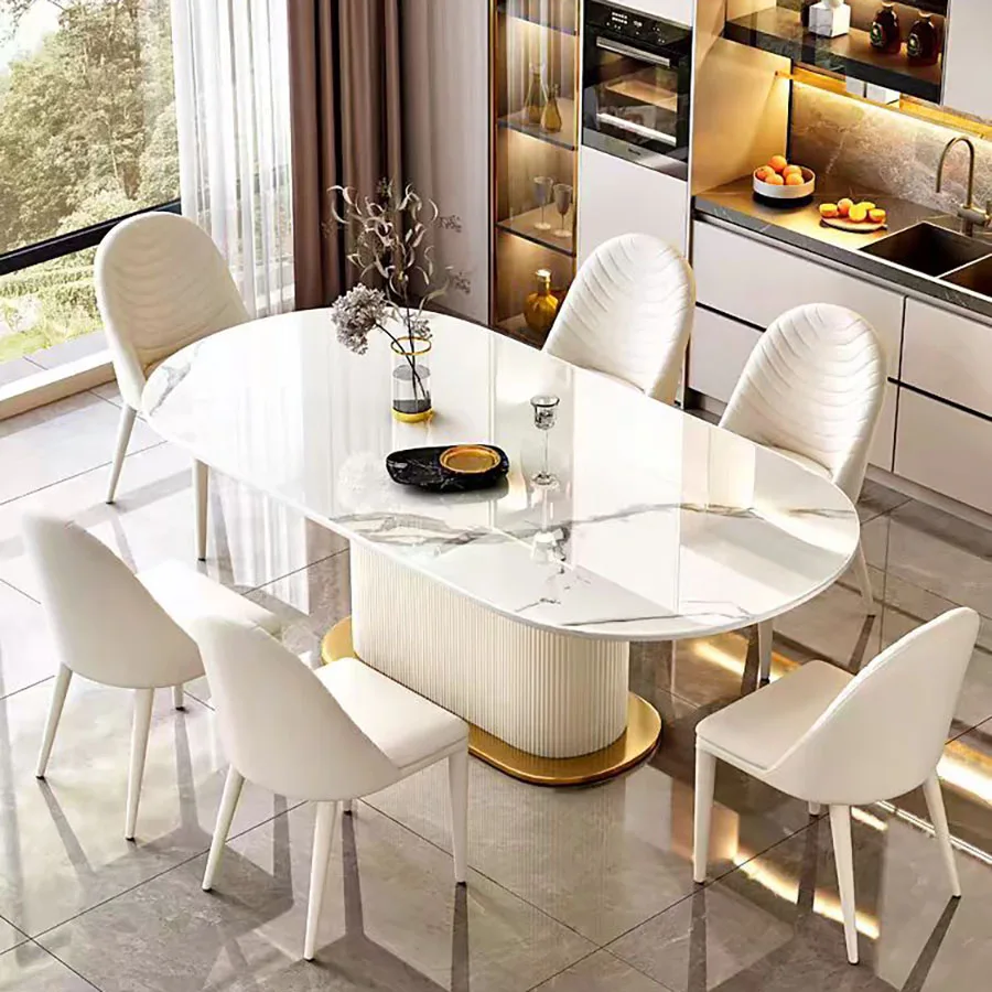 #Luxury Italian-Style Rectangular Dining Table Stainless Steel Legs Living Room Hotel Living Room Home Household