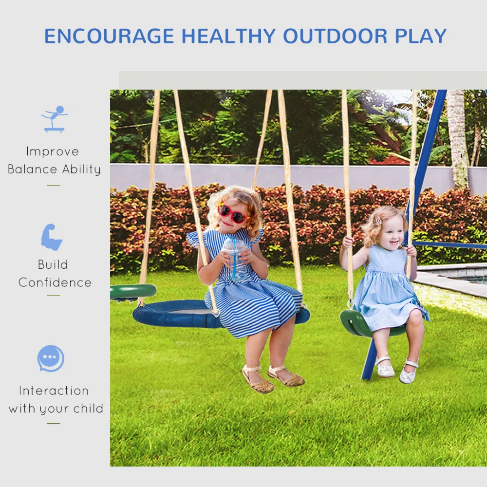 616 lbs Swing Set for Backyard, 5 in 1 Heavy-Duty A-Frame Stand Outdoor Playset for Kids, with Saucer Swing, Slide, Seesaw