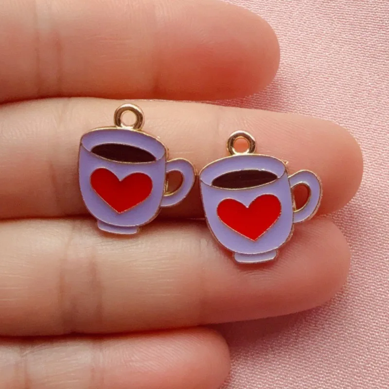 12pcs Colorful Drip Oil Love Coffee Pendant Small Accessories Decoration Creative DIY Bracelet Necklace Earring Pendant - view 2