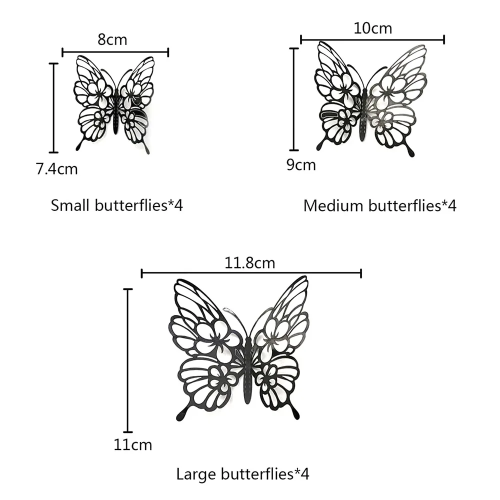 12 Teile/satz 3D Hohl Schmetterling Wand Aufkleber Wand Dekor für Wohnzimmer Hochzeit Party Dekoration Schmetterlinge Aufkleber Aufkleber – Detail 7