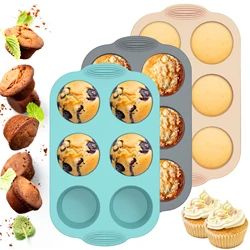 3 Pcs Silicone Muffin Pan 6-Cavity Baking Tray Non-Stick Temperature Resistant Muffin Baking Mold 3-Color Muffin Baking Tray