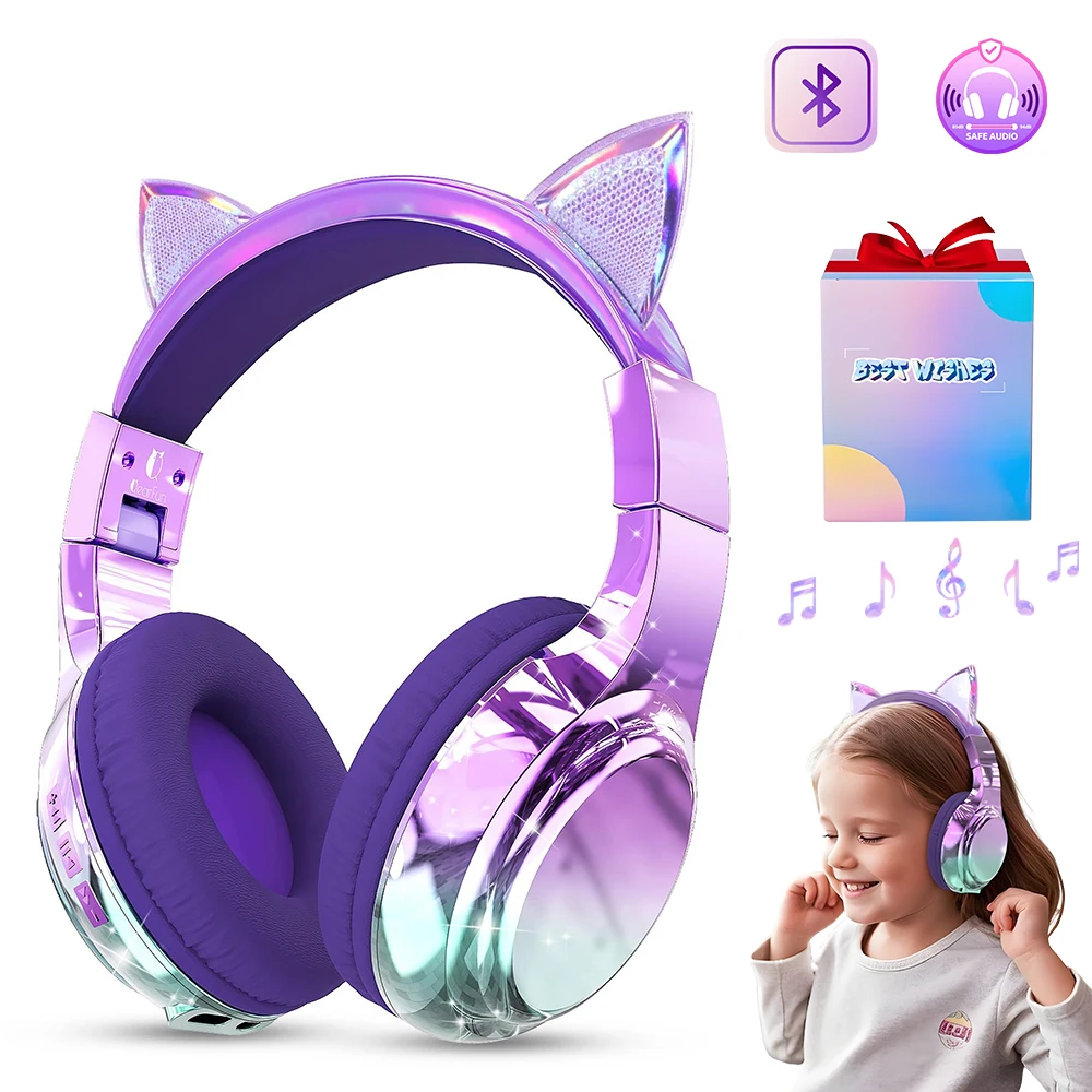 

New Cute Cat Ear Wireless Bluetooth Headphones - Safe Volume Limit & Clear Audio & Long Battery Life | Perfect for Girls Gift