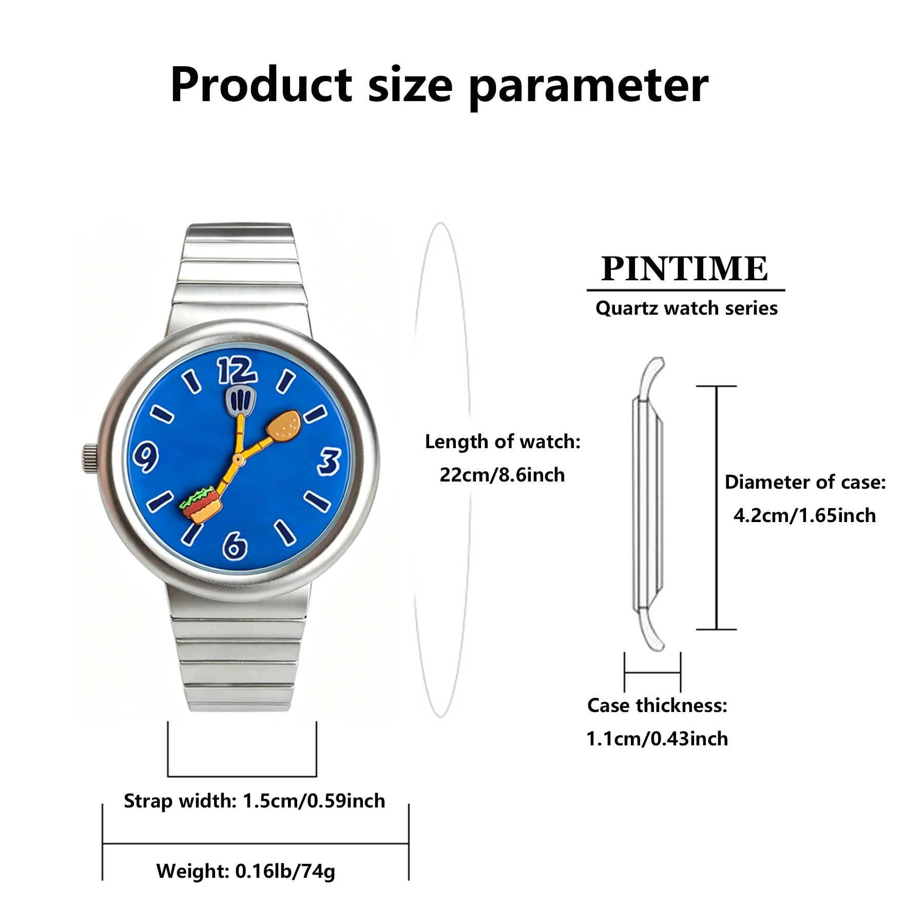 Men's Quartz Watch, with a cartoon Design of Hamburg in a Dual-Color Style, Featuring a Stainless Steel Strap. It Has a Unique a