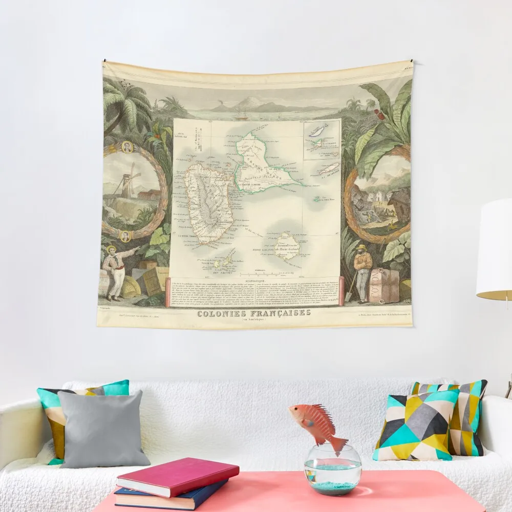 

Винтажная карта Гваделупы (1856) Гобелен Декор комнаты Эстетическое украшение дома Ковер Настенный Эстетический декор комнаты Гобелен