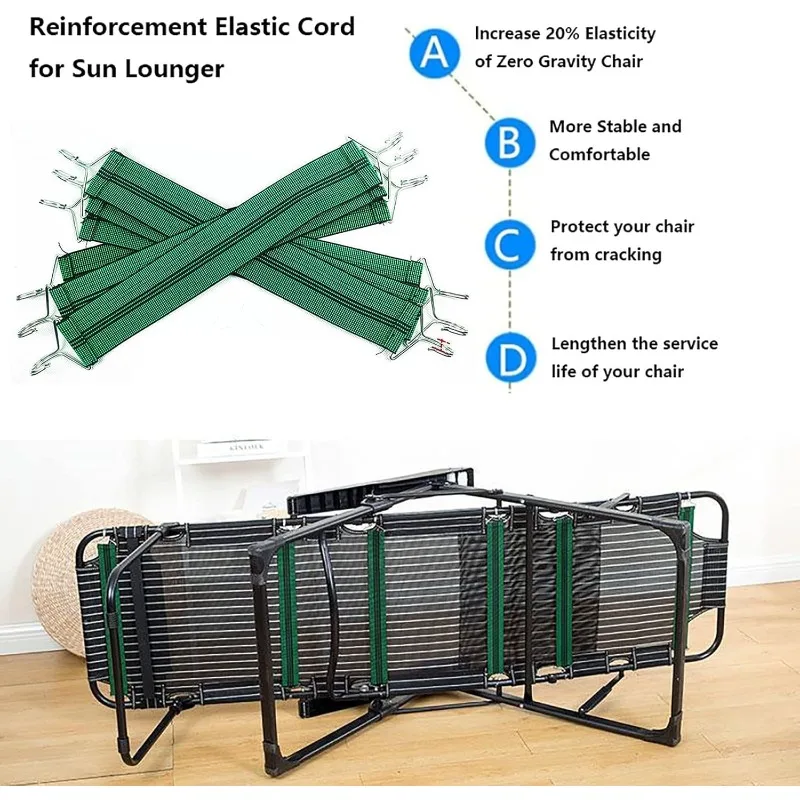Newest KangHing 6 Pieces Replacement for Sun Lounger Chair, Universal Elastic Rope, Replacement Elastic Rope for Sun Lounger