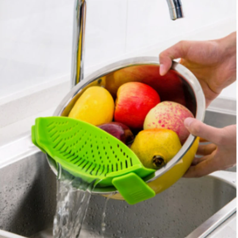 

Silicone Pasta Strainer Clip-On for Pots and Pans - Heat Resistant Colander for Vegetables and Noodles