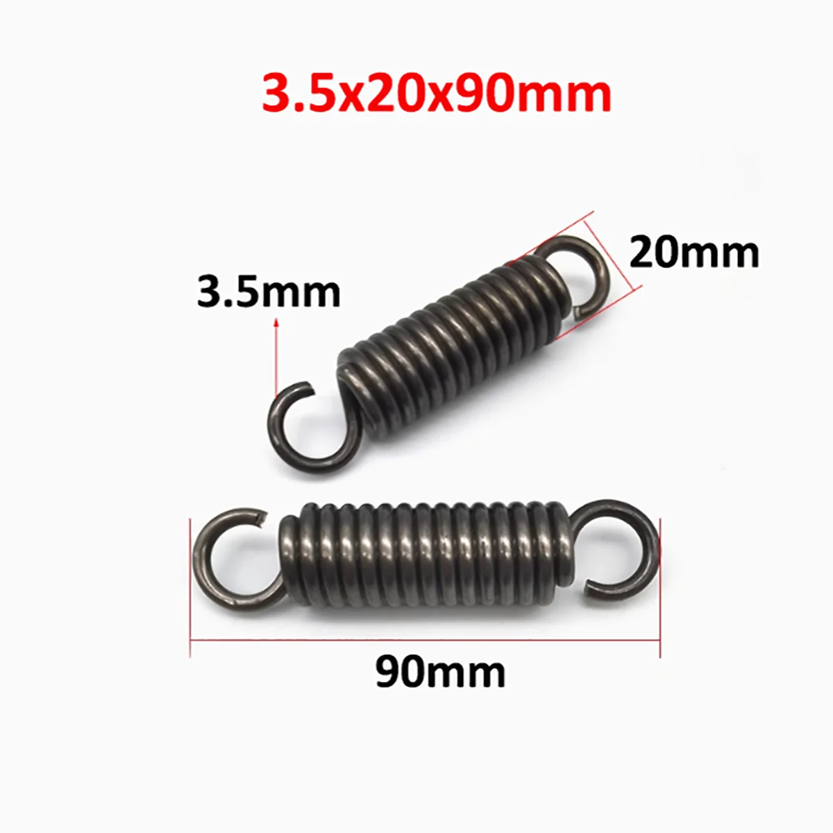 Molas de tensão grandes, 2 peças, diâmetro do fio 3.5mm od 20mm, molas de extensão, extremidades de gancho, mola de aço, comprimento 80/90/100mm-200mm