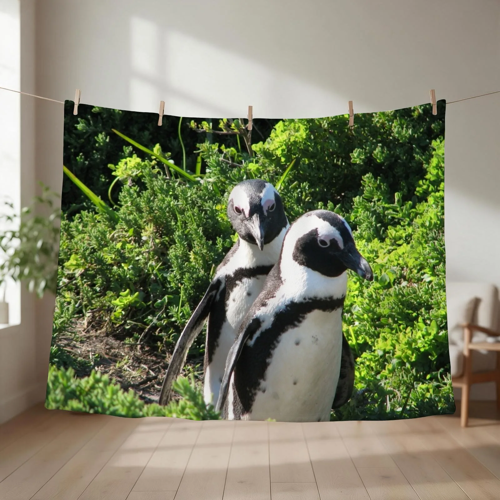 Two African Penguins Strolling Boulders Beach, Cape Town, South Africa Throw Blanket manga Hair Blankets