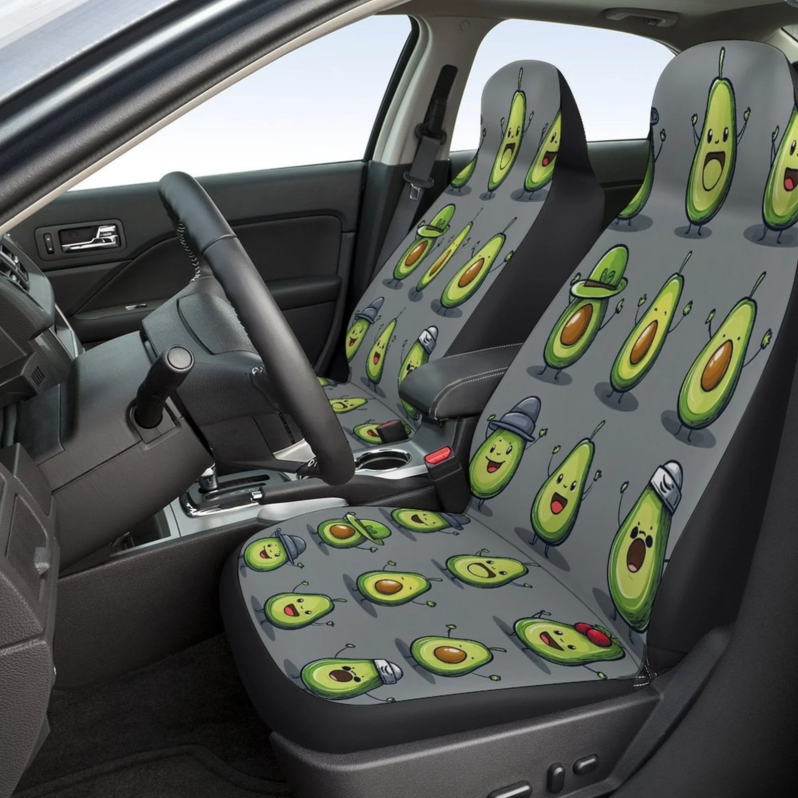 Avocado Characters Designed Car Seat Covers Set For Most Cars, Trendy Personalized Novelty Decorative Car Seat Protector Covers