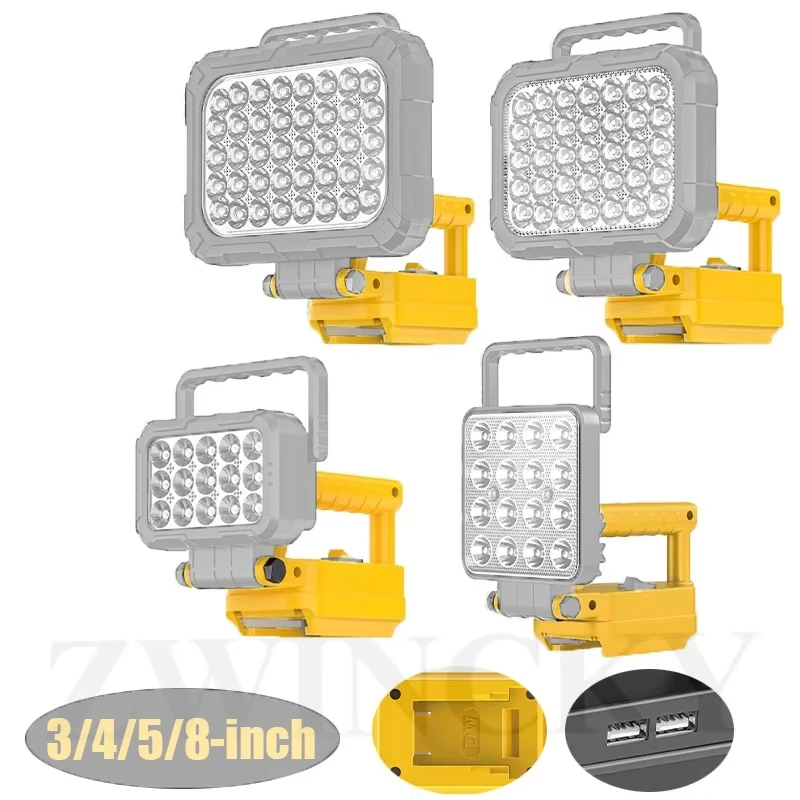 

For Dewaltt 18V Battery，Portable LED Work Light With USB Port 3/4/5/8inch Flashlight Flood Lights Cordless Outdoor Tool Lamp