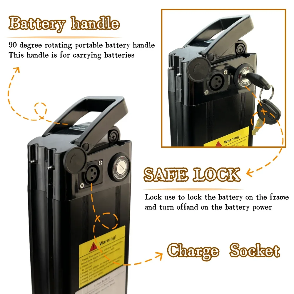 60V 20Ah Li-ion Battery Pack For Silver Fish Style Electric Folding Bicycle With Aluminum Case Anti-theft Lock