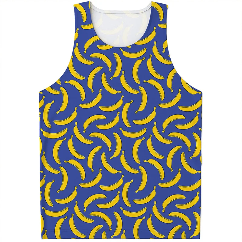 Tropical Plants Banana Pattern Tank Tops For Men Summer Sleeveless Vest Streetwear Casual 3D Printed Fruits Loose Tee Shirts