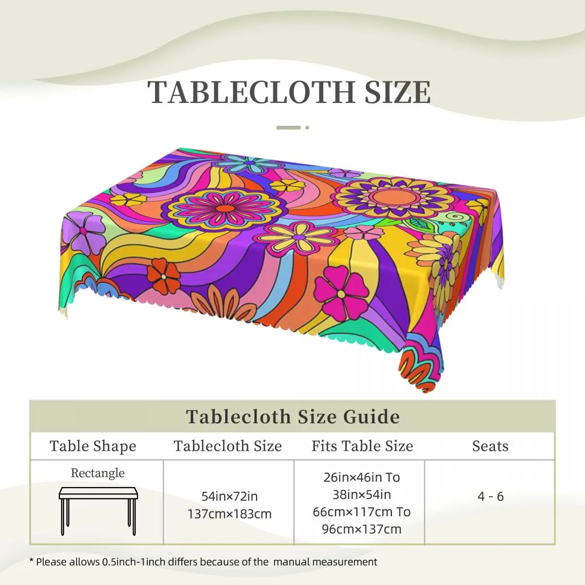 Groovy Psychedelic Flower Power Customized Rectangular Tablecloth Oilproof Table Cover for Dining Events Table Cloth