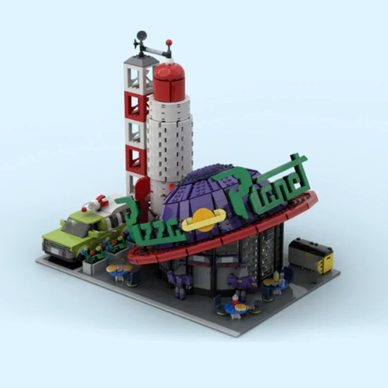 Moc Building Blocks Street View Model Pizza Planet Store 1038 Technical Bricks DIY Assembly Famous Toys For Childr Holiday Gifts