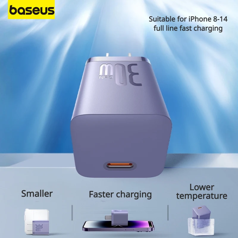 Baseus 30W GaN 5 Fast Charging Charger PD3.0 Phone Charger Mini Type C Tablets Charger for iPhone 14 13 12 11 Xs Max Macbook