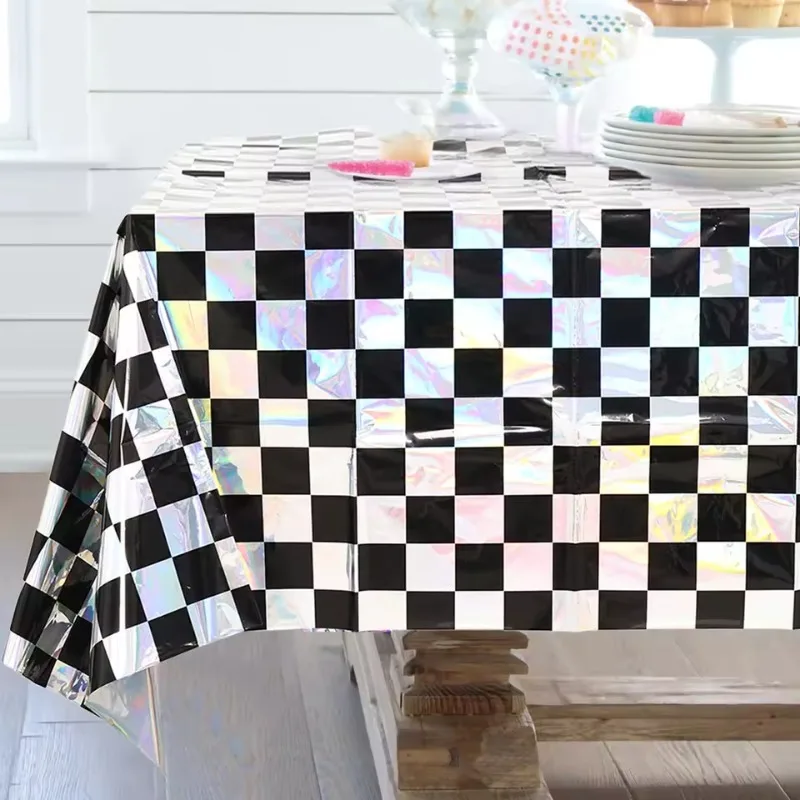1/3/5PCS Laser Tablecloth Disposable Decoration Supplies Chessboard Pattern Laser Tablecloth Carnival Party Banquet Tools