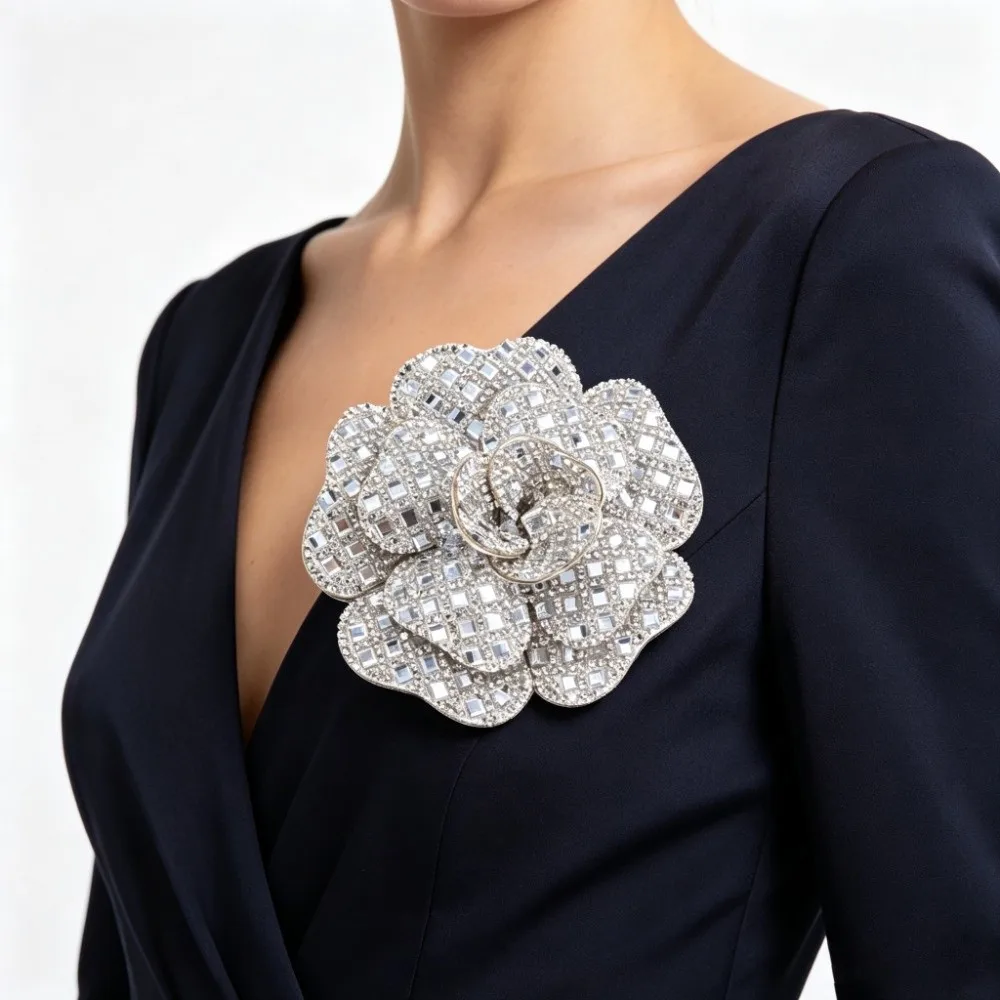 3D Design Rhinestone Flower Patches Embellishment Badge DIY Craft Flower Brooch Patches Self-Adhesive Corsage Style