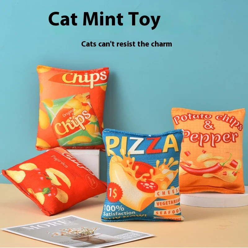 Plush Toy for Pet Cat, Catnip Ringing Paper, Sounding Potato Chips, Cat Pizza Toy